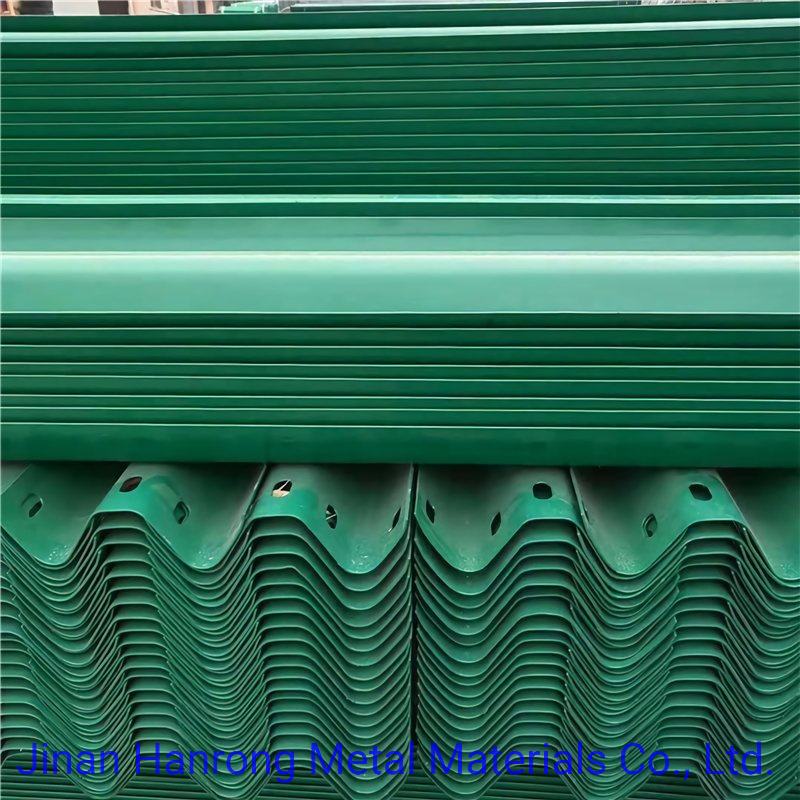 Green Color Beam Road Barrier Galvanized Steel Products Powder Coated Highway Guardrail